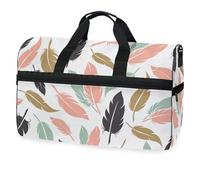 Borsone da viaggio con piume senza cuciture in colori bohémien, per uomini, donne, ragazzi e adolescenti, borsa sportiva oversize con scomparto per scarpe, per la notte, il fine settimana, yoga,