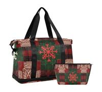 Borsone da viaggio con quadrati natalizi per la notte, borsa da viaggio a tracolla per il fine settimana con borsa da toilette per yoga impermeabile, Piazze di Natale, 1 size