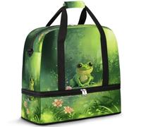 Borsone da viaggio con rana dei cartoni animati per donne e uomini borse da notte per il fine settimana pieghevole bagnato separato 47 L Tote Bag per sport palestra yoga, Colore, 47 L, Organizer per