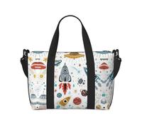 Borsone da viaggio con razzi dei cartoni animati, borsa da viaggio da donna, borsa sportiva da palestra, borsone da allenamento, durante la notte, Nero , Taglia unica