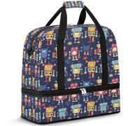 Borsone da viaggio con robot dei cartoni animati per donne e uomini, borse per la notte per il fine settimana, pieghevole, separato da bagnato, 47 l, per sport, palestra, yoga, Colore, 47 L, Organizer
