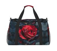 Borsone da viaggio con rosa rossa e nera, grande, pieghevole, impermeabile, per la notte, spiaggia, piscina, sport, palestra