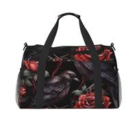 Borsone da viaggio con rosa rossa per Halloween, corvo nero, borsa da palestra per la notte e il weekender, per uomini e donne, leggero, bagaglio a mano per allenamento e vacanze