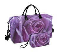 Borsone da viaggio, con rosa viola, con gocce di rugiada, borsa da palestra con borsa portaoggetti, borsa per la notte, per uomini e donne, viaggi, sport, yoga, Multicolore, Taglia unica