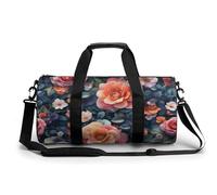 Borsone da viaggio con rose, peonie e fiori di campo, borsa da palestra per donne e uomini, borsa da viaggio cilindrica con tracolla