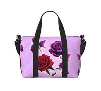 Borsone da viaggio con rose rosse e viola, in tessuto Oxford, leggero, da donna, ideale per palestra e uomo, Nero , Taglia unica