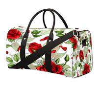 Borsone da viaggio con rose rosse, romantiche foglie di fiori, borsa sportiva tote da palestra, borsa pieghevole per la notte, borsa da viaggio per donne e uomini, Rosa rossa., 17.4(L) x 8.3(W) x