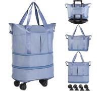 Borsone da viaggio con ruote, espandibile e pieghevole, per viaggi, borsa per la spesa su ruote, grande borsa da viaggio per il fine settimana, per donne e uomini, borsa da viaggio resistente, blu