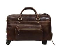 Borsone da viaggio con ruote in pelle bovina, grande, uomo, 20"" marrone per il weekend di ginnastica fuori porta(Color1)