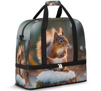 Borsone da viaggio con scoiattolo carino per donne e uomini, scoiattolo invernale pieghevole, borsa da palestra per il fine settimana e la notte, borsa da cabina con scomparto per scarpe, Multicolore