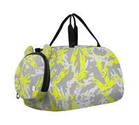 Borsone da viaggio con scomparto per scarpe da viaggio per bambini, motivo floreale, verde, arancione, Grigio Camouflage Giallo Brillante, classico