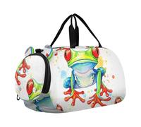 Borsone da viaggio con scomparto per scarpe da viaggio per bambini, motivo floreale, verde, arancione, Rane colorate luminose bianche, classico