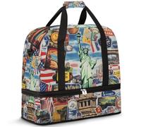 Borsone da viaggio con scomparto per scarpe e custodia per trolley, bandiera della Libertà, motivo adesivo con bandiera della libertà, borsa sportiva da palestra, pieghevole, per donne e uomini, Nero