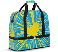 Borsone da viaggio con scomparto per scarpe e custodia per trolley, blu, giallo, esplosione, graffiti, borsa sportiva da palestra, pieghevole, per donne e uomini, Nero