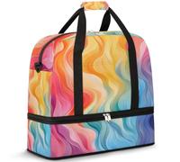 Borsone da viaggio con scomparto per scarpe e custodia per trolley che scorre arcobaleno ondulato, borsa sportiva da palestra pieghevole per il fine settimana per donne e uomini, Nero