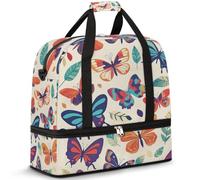 Borsone da viaggio con scomparto per scarpe e custodia per trolley, colorato, con belle farfalle, borsa da palestra pieghevole, per donne e uomini, Nero