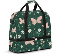 Borsone da viaggio con scomparto per scarpe e custodia per trolley, con farfalla alata rosa, borsa da palestra pieghevole, per donne e uomini, Nero