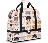 Borsone da viaggio con scomparto per scarpe e custodia per trolley, con ritratti carini, borsa sportiva da palestra, pieghevole, per il fine settimana, per donne e uomini, Nero