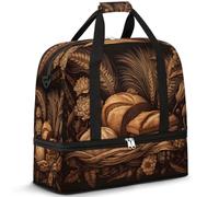 Borsone da viaggio con scomparto per scarpe e custodia per trolley, con stampa di piante di grano e pane, borsa sportiva da palestra, pieghevole, per donne e uomini, Nero