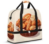 Borsone da viaggio con scomparto per scarpe e custodia per trolley, delizioso motivo a pane, borsa sportiva da palestra, pieghevole, per donne e uomini, Nero