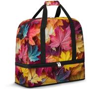 Borsone da viaggio con scomparto per scarpe e custodia per trolley, foglie d'acero colorate, autunno e autunno, borsa da palestra pieghevole per donne e uomini, Nero