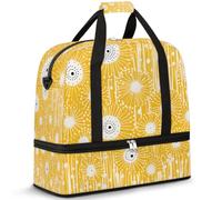 Borsone da viaggio con scomparto per scarpe e custodia per trolley, linea gialla, motivo dente di leone, borsa da palestra pieghevole, per donne e uomini, Nero