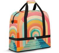 Borsone da viaggio con scomparto per scarpe e custodia per trolley, motivo geometrico arcobaleno arco, borsa sportiva da palestra, pieghevole, per donne e uomini, Nero