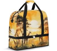 Borsone da viaggio con scomparto per scarpe e custodia per trolley, motivo giraffa africana, borsa da palestra, pieghevole, per donne e uomini, Nero