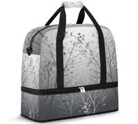 Borsone da viaggio con scomparto per scarpe e custodia per trolley, ombre chiare, foglie, sport, palestra, borsa pieghevole per il fine settimana, per donne e uomini, Nero