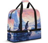 Borsone da viaggio con scomparto per scarpe e custodia trolley, borsa sportiva da palestra con pinguino ghiacciaio, borsa pieghevole per il fine settimana per donne e uomini, Nero