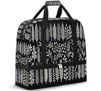 Borsone da viaggio con scomparto per scarpe e custodia trolley, motivo albero ramo foglia, borsa sportiva da palestra pieghevole per il fine settimana per donne e uomini, Nero