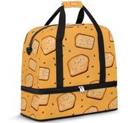 Borsone da viaggio con scomparto per scarpe e custodia trolley, motivo pane al sesamo, borsa da palestra pieghevole, per donne e uomini, Nero