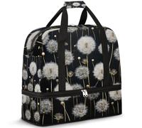 Borsone da viaggio con scomparto per scarpe e custodia trolley, stampa dente di leone, borsa da palestra pieghevole, per donne e uomini, Nero