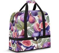 Borsone da viaggio con scomparto per scarpe e custodia trolley stampa fico acquerello borsa sportiva da palestra pieghevole per il fine settimana borse per donne uomini, Nero