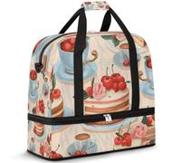 Borsone da viaggio con scomparto per scarpe e custodia trolley, stampa torta di mirtillo rosso, borsa sportiva da palestra pieghevole per il fine settimana per donne e uomini, Nero
