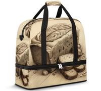 Borsone da viaggio con scomparto per scarpe e custodia trolley, stile vintage, per pane tostato, sport, palestra, pieghevole, per donne e uomini, Nero