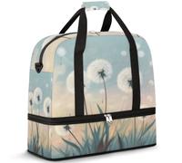 Borsone da viaggio con scomparto per scarpe e tasca per trolley, stampa con dente di leone, borsa da palestra pieghevole, per donne e uomini, Nero