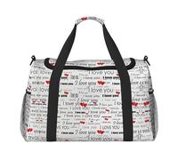 Borsone da viaggio con scritta "I Love You Words with Hearts", borsa da viaggio per weekend, weekender, per la notte, per allenamento, sport, ospedale