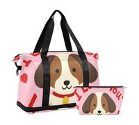 Borsone da viaggio con scritta "I Love Your Valentine Dog", borsa da viaggio con borsa da toilette per escursionismo multifunzionale, Ti amo San Valentino cane, 1 size