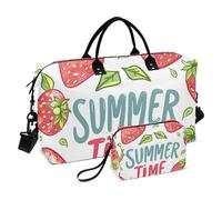 Borsone da viaggio, con scritta "Strawberry Summer Time", borsa da palestra con borsa portaoggetti, borsa per la notte, per uomini e donne, viaggi, sport, yoga, Multicolore, Taglia unica
