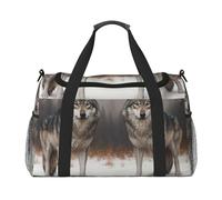 Borsone da viaggio con scritta "Two Wolves In The Snow", per uomini e donne, adatto per viaggi e attività all'aperto