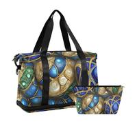 Borsone da viaggio con sfera di perle vintage blu e oro con cinturino regolabile per viaggi d'affari set da 2 pezzi, sfera con pietre preziose vintage blu e oro, 1 dimensione, Palla con pietre