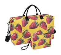 Borsone da viaggio con sfondo giallo con un sacco di fragole grandi, borsa da palestra con tracolla regolabile per viaggio impermeabile