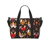 Borsone da viaggio con simpatico gallo con galline, leggero, per oggetti personali, borse da palestra per uomini e donne, nero, taglia unica, Nero , Taglia unica