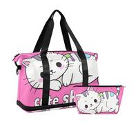 Borsone da viaggio con simpatico gatto bianco con scritta "Take Them Off Cartoon Cute Funny White Cat", borsa da palestra con borsa da toilette per yoga, set da 2 pezzi, scarpe carine, toglierli,