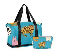 Borsone da viaggio con simpatico gatto leopardato blu borsa da viaggio con borsa da toilette per trekking set da 2 pezzi, Gatto leopardo carino blu, 1 size