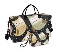 Borsone da viaggio con simpatico gufo colorato in stile cartone animato, borsa da viaggio per weekender, borsa da palestra con tracolla regolabile per viaggio, set da 2 pezzi, Gufo colorato carino