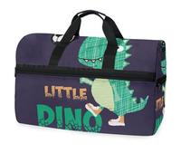 Borsone da viaggio con simpatico piccolo dinosauro con pallone da calcio, per uomini, donne, ragazzi, ragazze, adolescenti, borsa da palestra oversize con scomparto per scarpe, per la notte, il fine