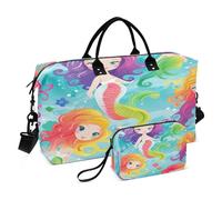 Borsone da viaggio con sirenette arcobaleno e tracolla regolabile, per viaggi, palestra, yoga, fine settimana, Multicolore, Taglia unica, Beauty case