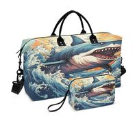 Borsone da viaggio con squalo Break Out of The Waves, borsa da toilette e tracolla regolabile, per viaggi, palestra, yoga, fine settimana, Multicolore, Taglia unica, Beauty case